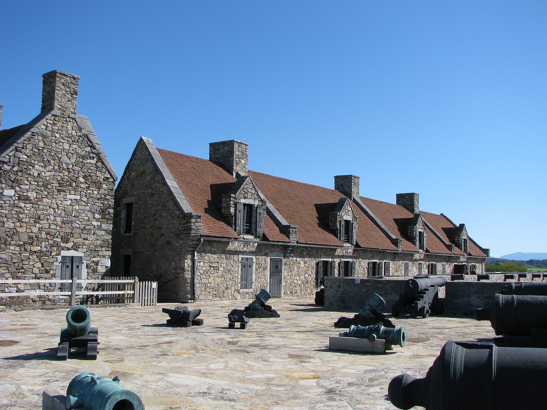 The barracks and a cannon within the fort