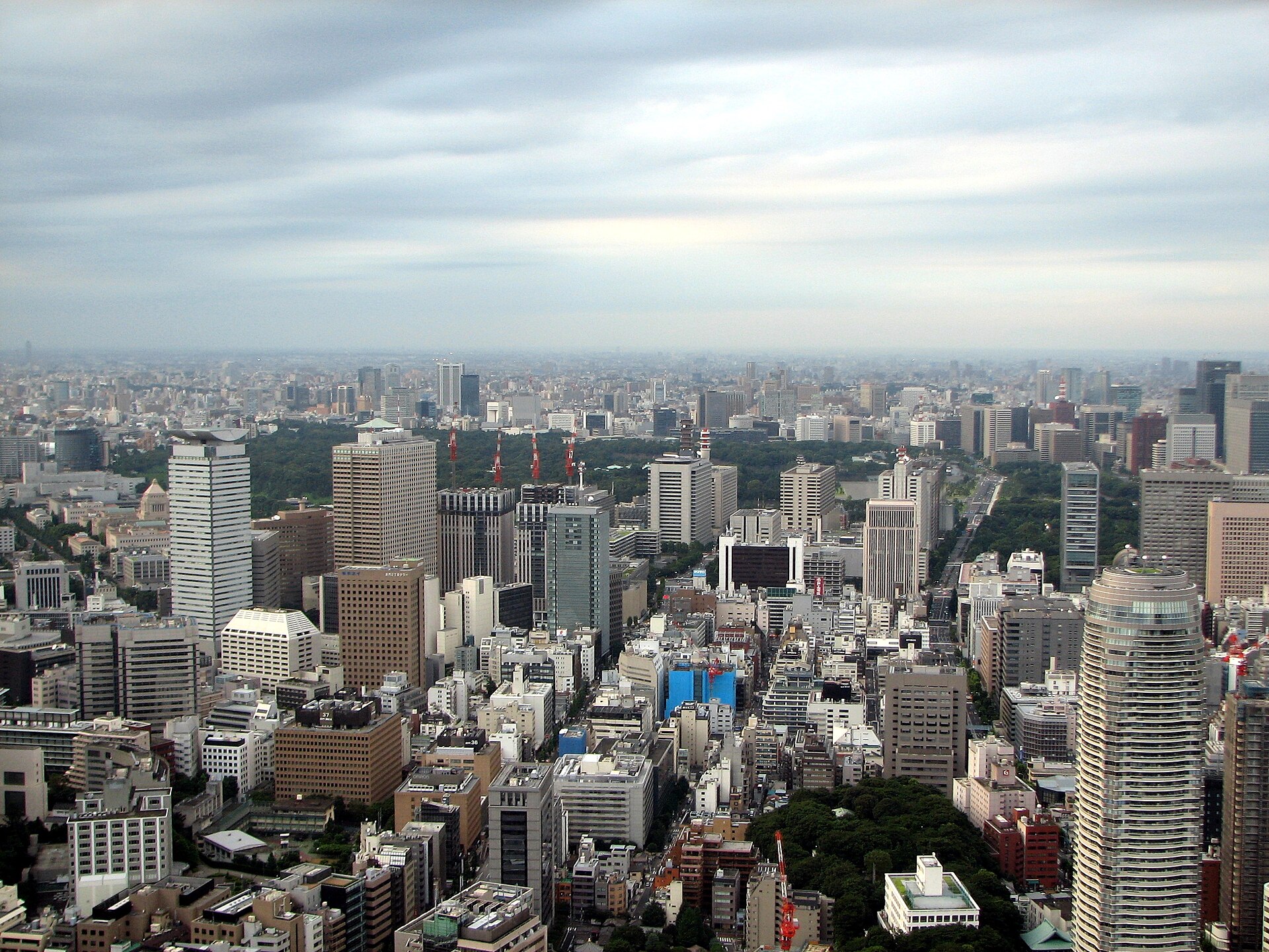 The Tokyo Imperial Palace seen from above, a green island amid the metropolis.