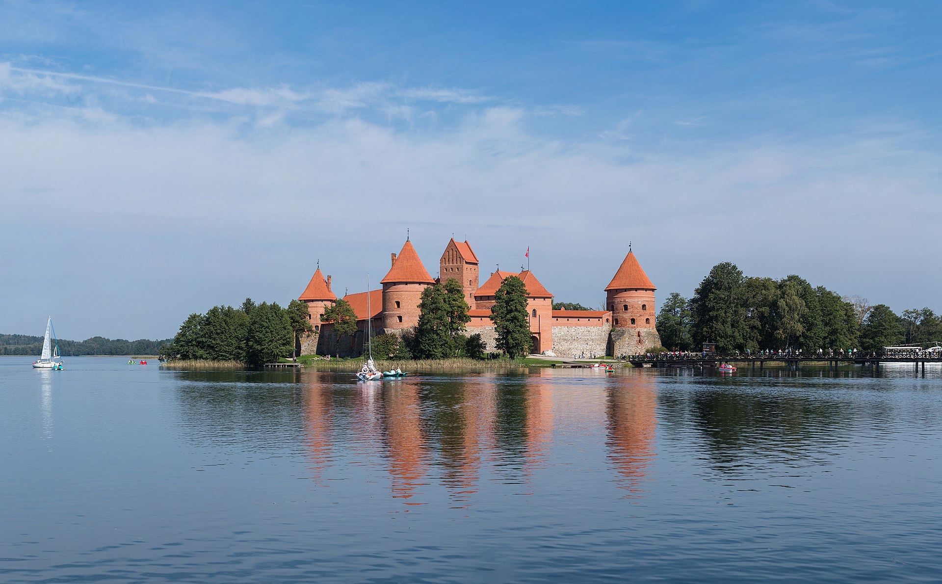 Trakai Island Castle, the red-brick fortress of the Lithuanian grand dukes on its lake