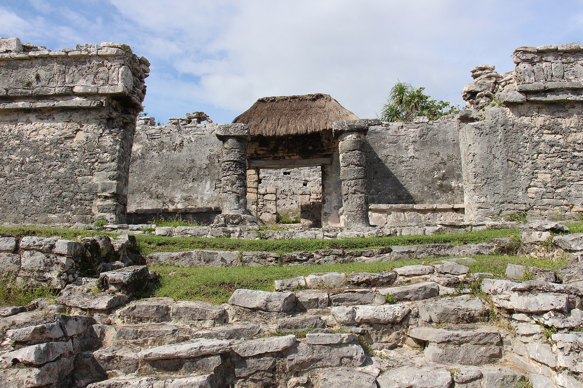 A large building among the Tulum ruins