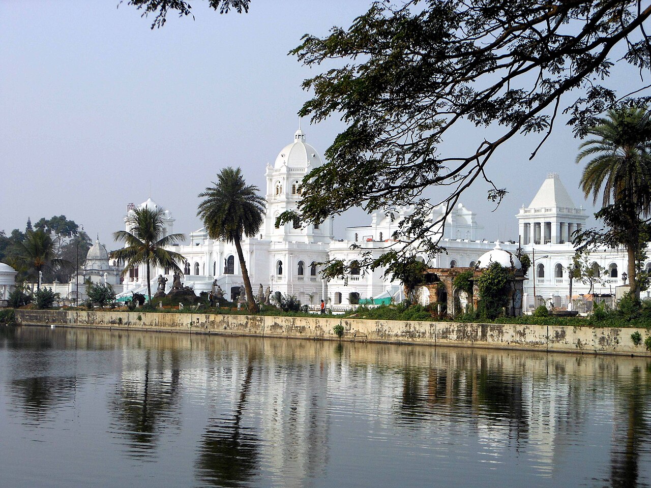 Ujjayanta Palace reflected in the Rajbari lakes.