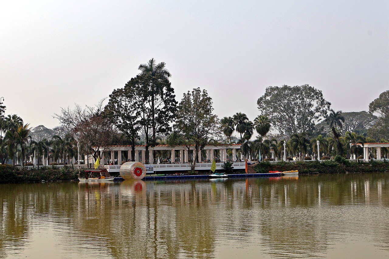 A ghat on the lake before Ujjayanta Palace.