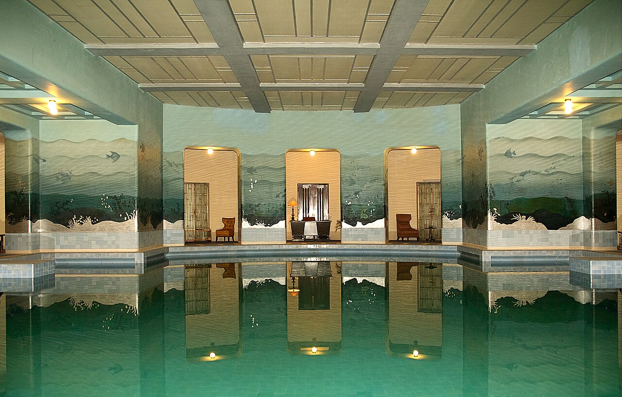 The palace's indoor swimming pool, a mark of its modern luxury.