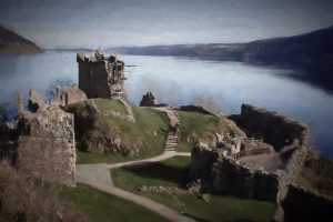 Urquhart Castle on the shore of Loch Ness, one of the most beautifully sited and most visited castles in Scotland