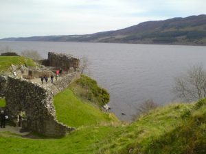 The view down Loch Ness from the castle, along the dead-straight cleft of the Great Glen