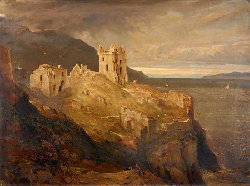 An early view of the romantic ruins of Urquhart Castle by the loch