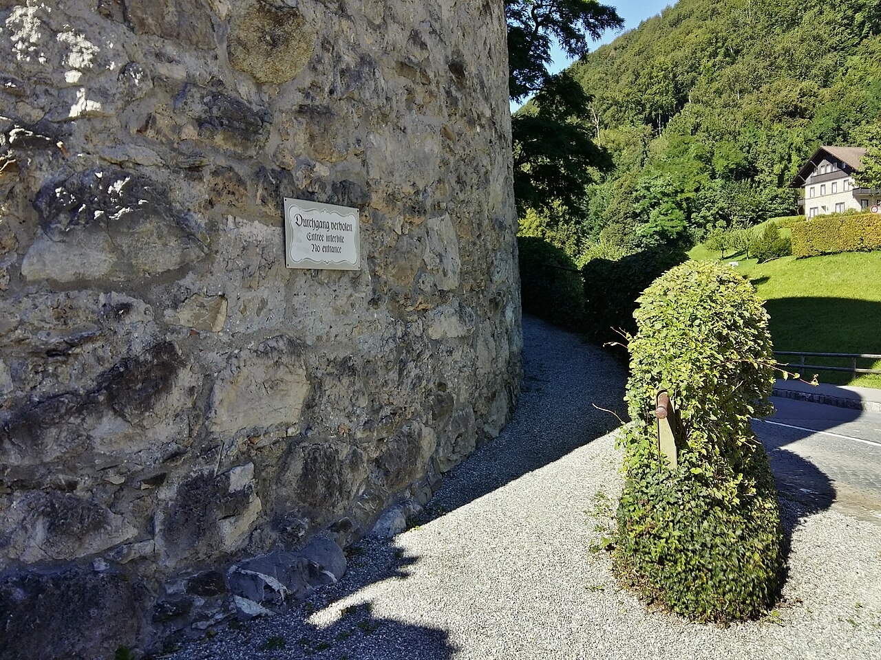 The path and tower access of Vaduz Castle.