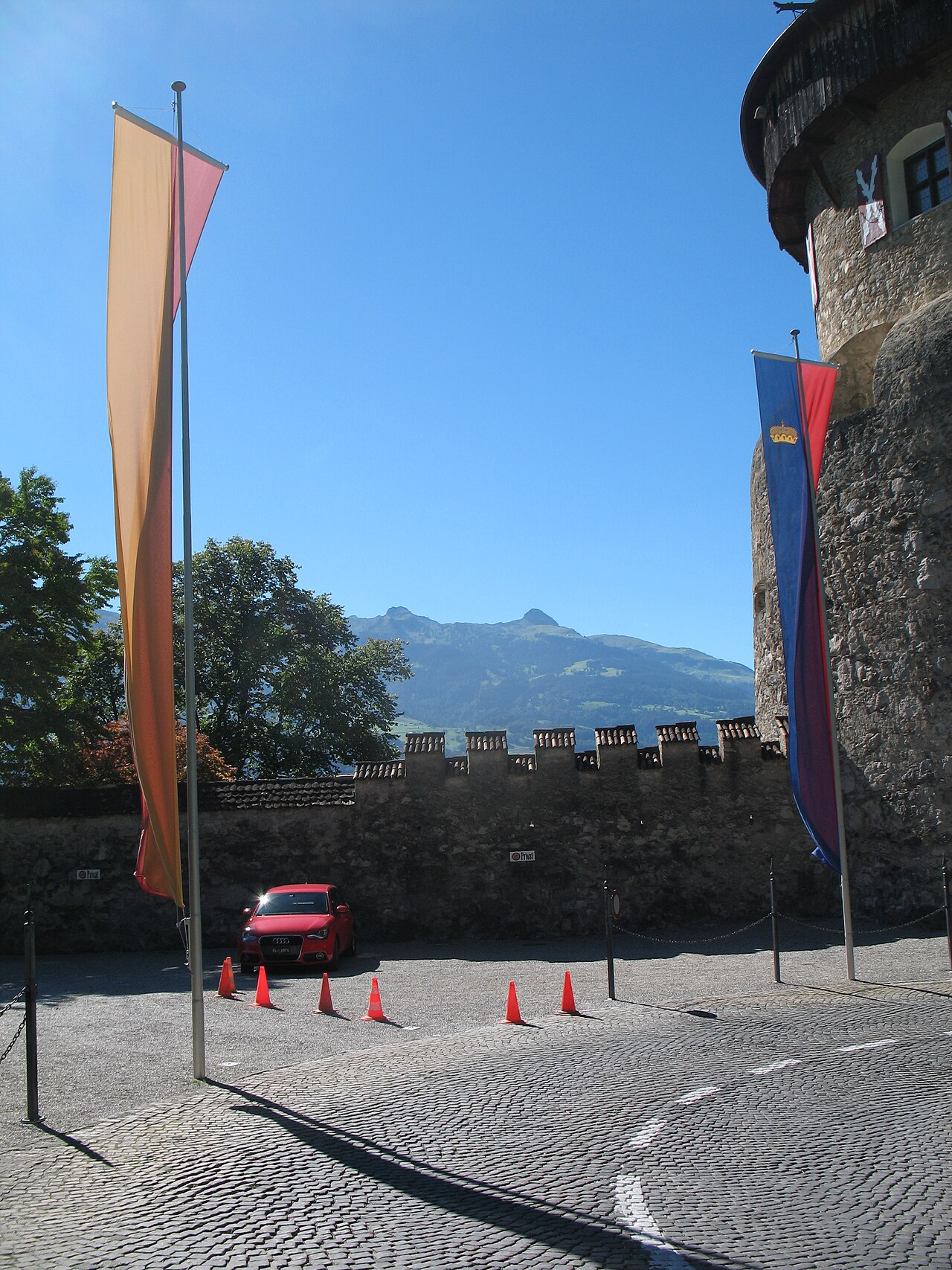 Flags flying at Vaduz Castle.