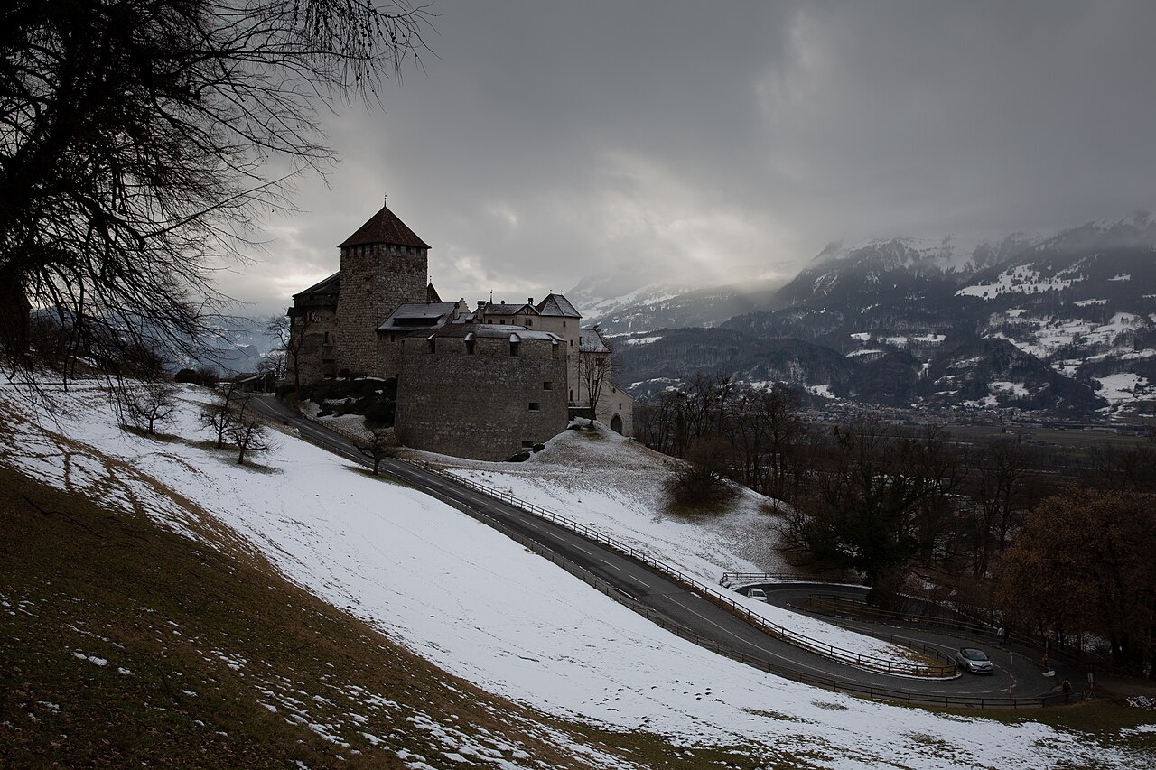 The medieval fortress of Vaduz in winter.