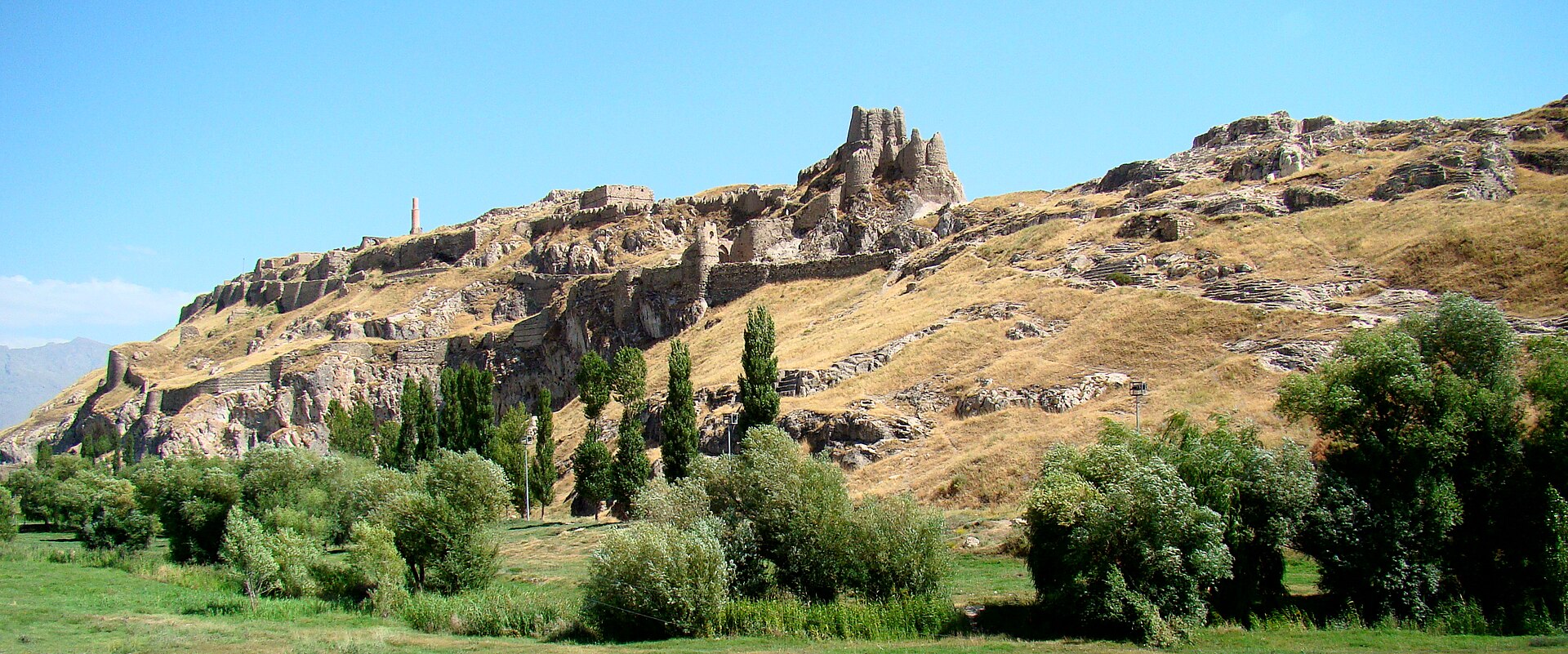 Van Fortress, the ancient citadel of Tushpa, on its ridge beside Lake Van in eastern Turkey.