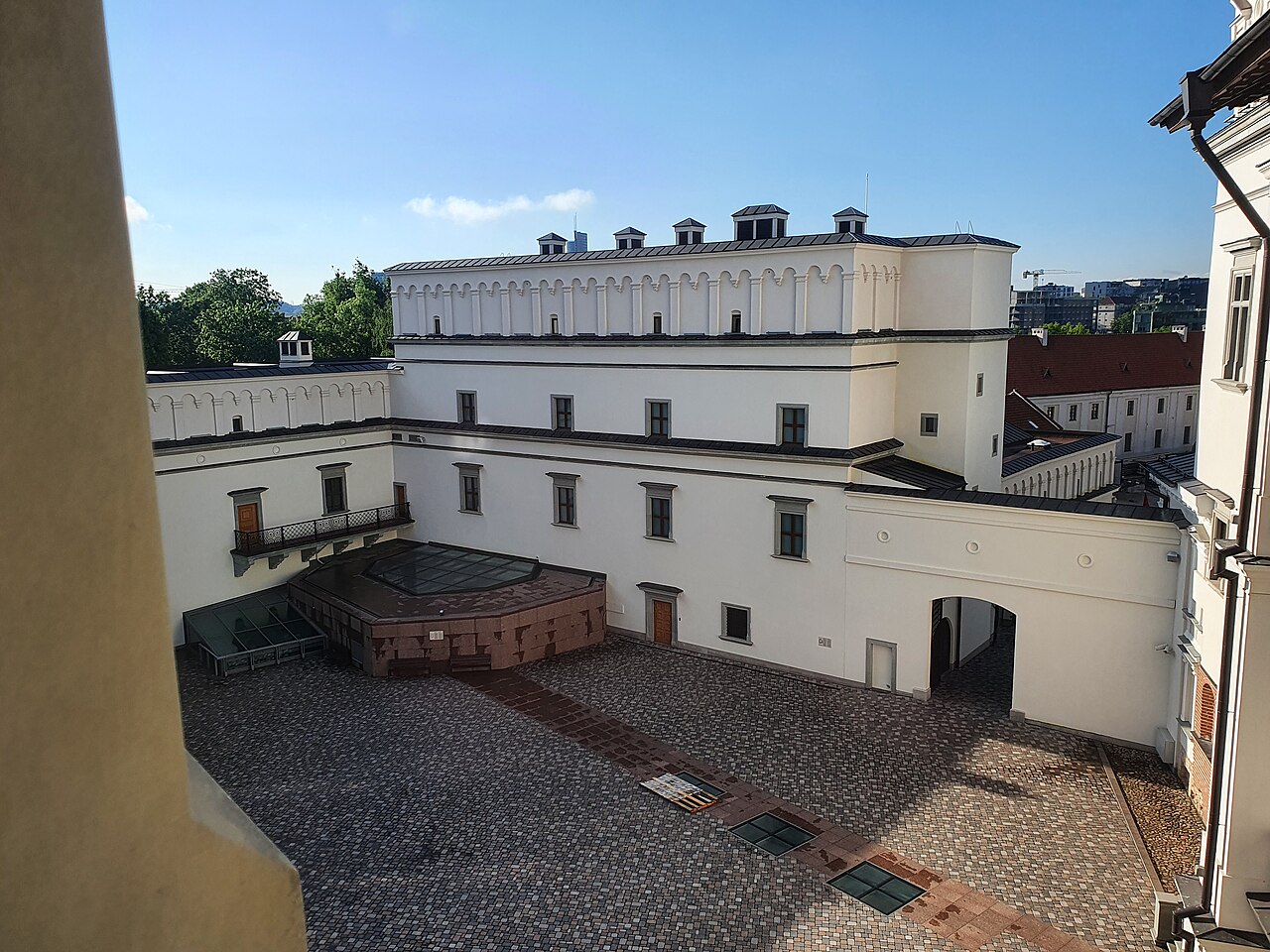 The Grand Courtyard seen through a palace window.
