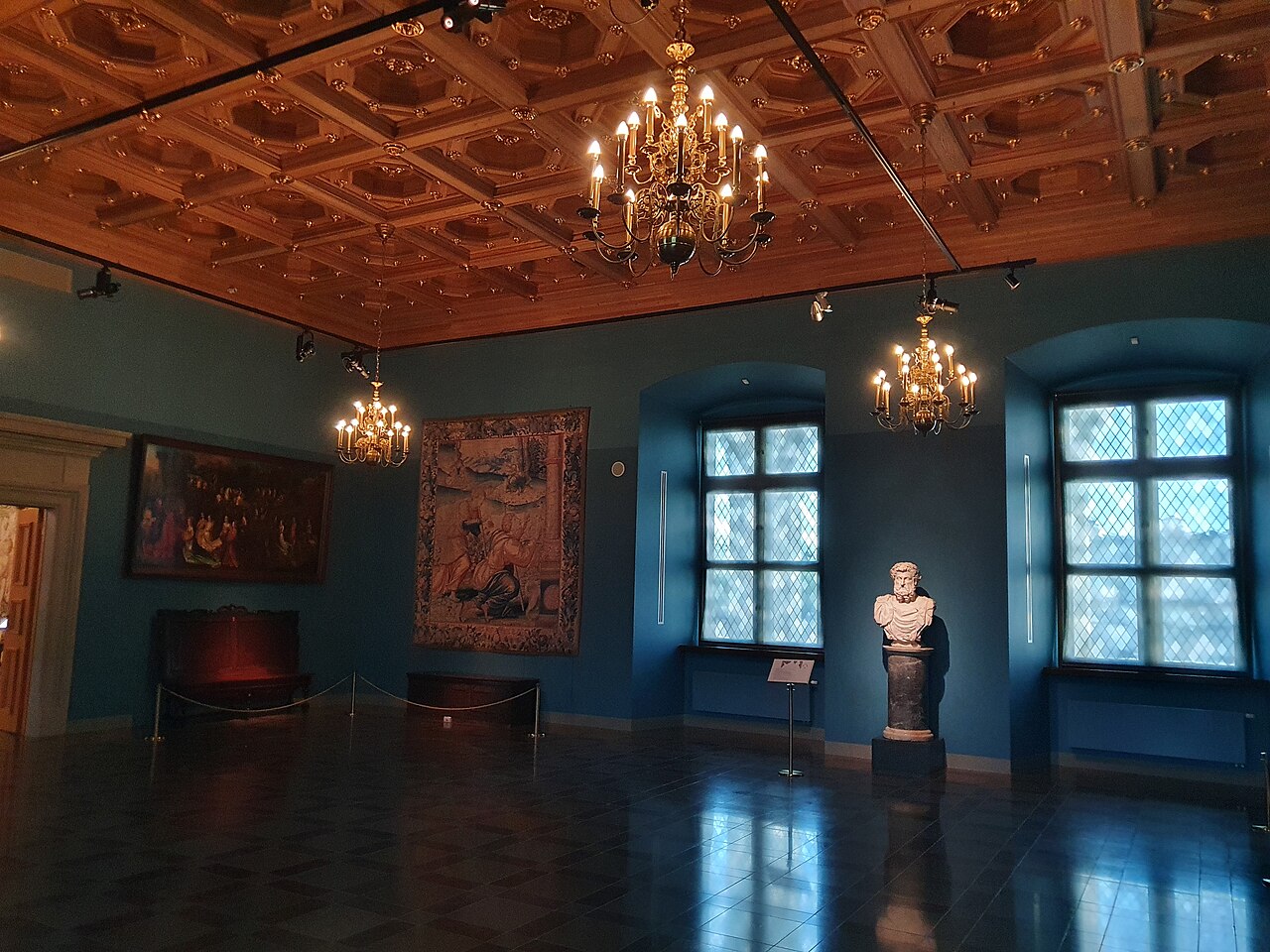 The elegant Blue Room of the palace.