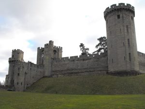 The great fourteenth-century towers and gatehouse that make Warwick's river frontage so formidable