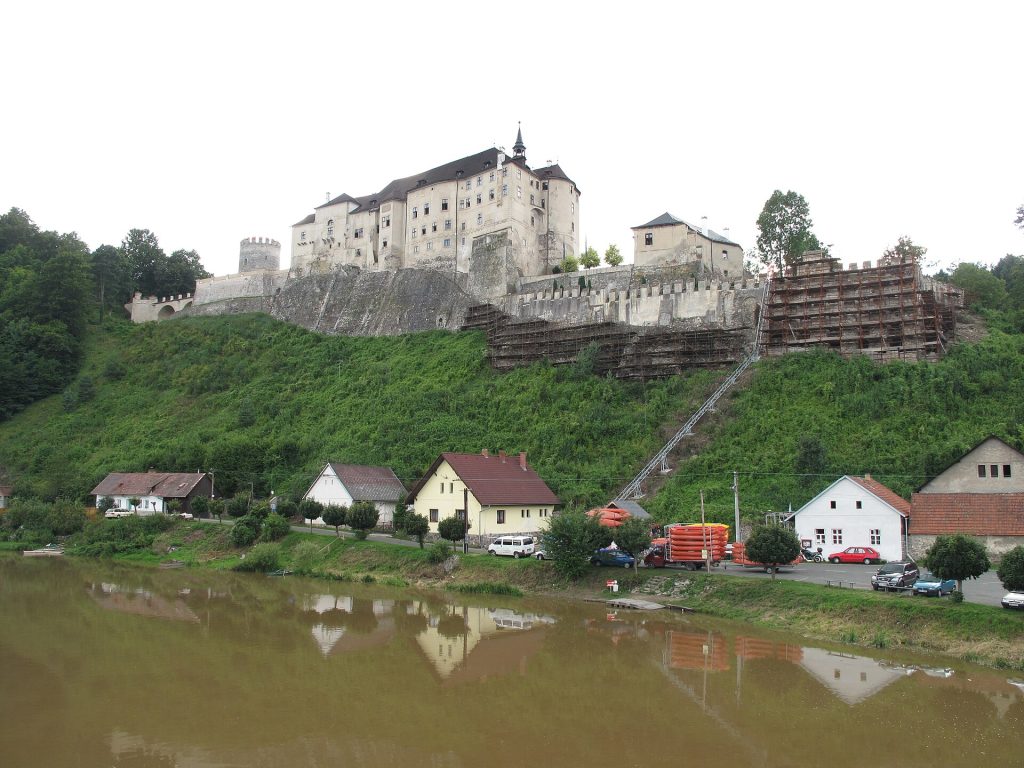 The castle viewed from the bridge over the Sazava