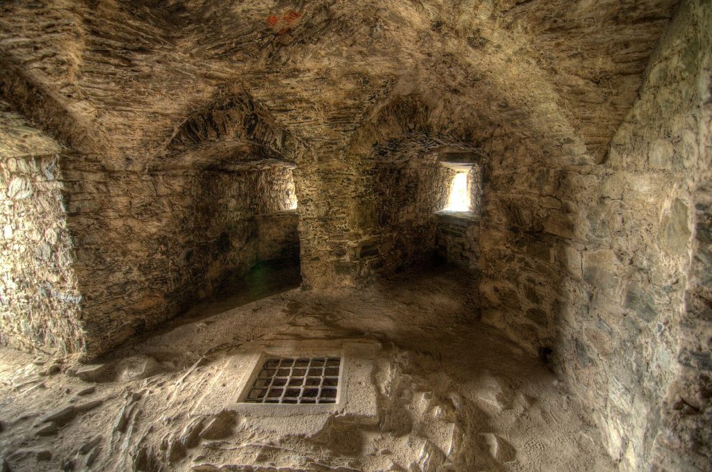 A cannon inside the castle battery tower