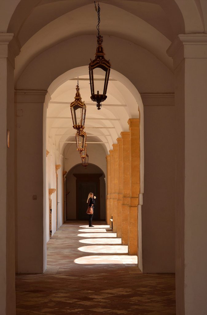 The arcaded galleries of the courtyard
