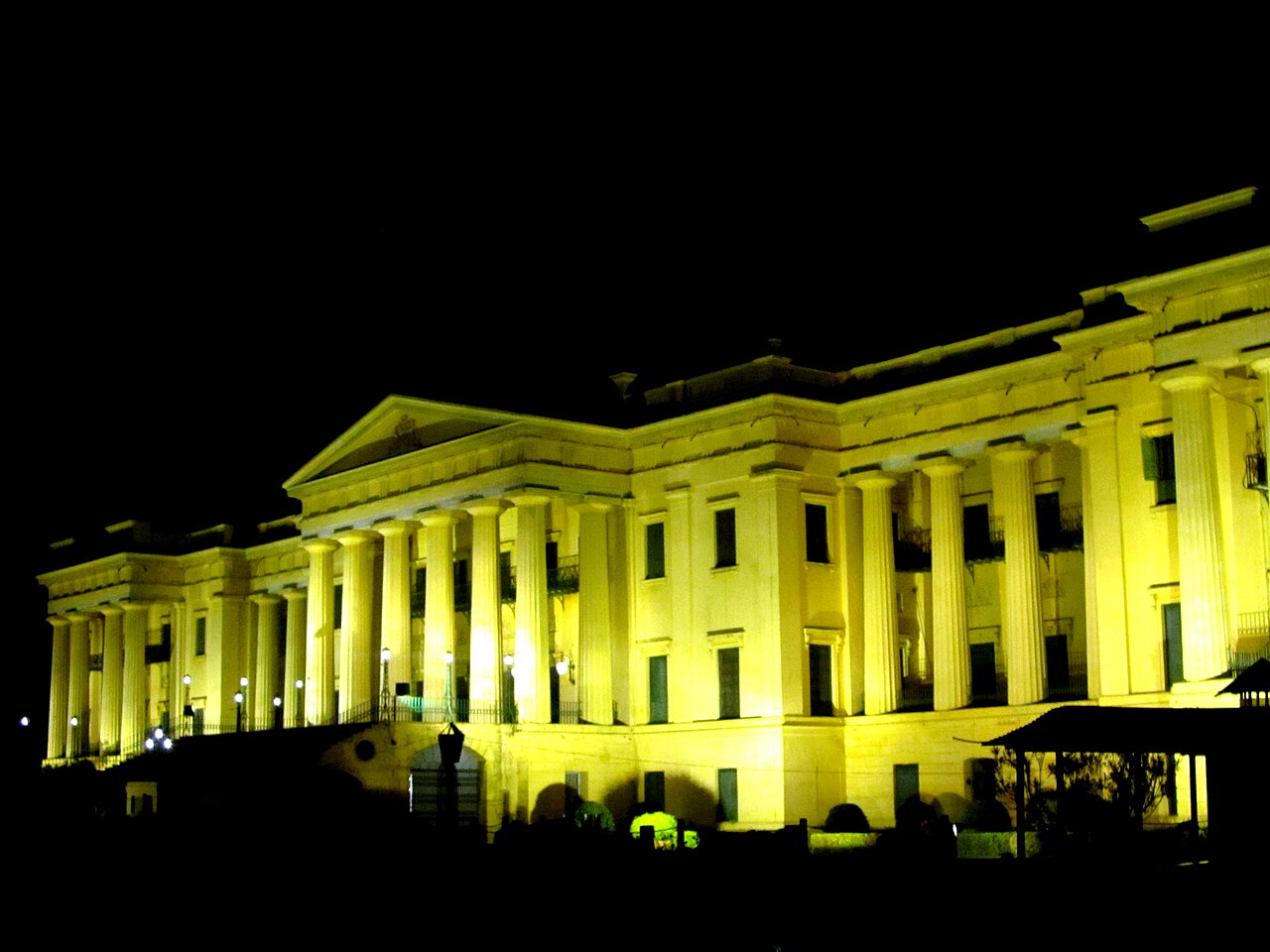 Hazarduari Palace Museum illuminated at night