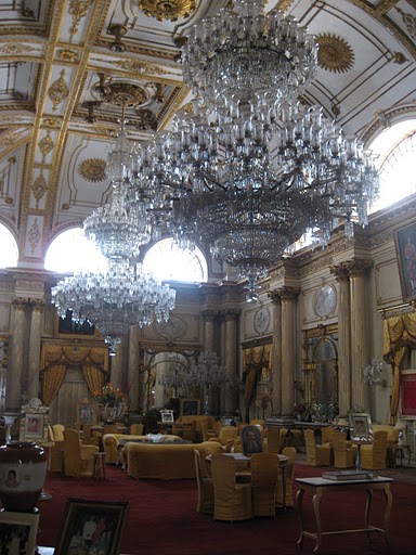 An interior view of the opulent Jai Vilas Palace