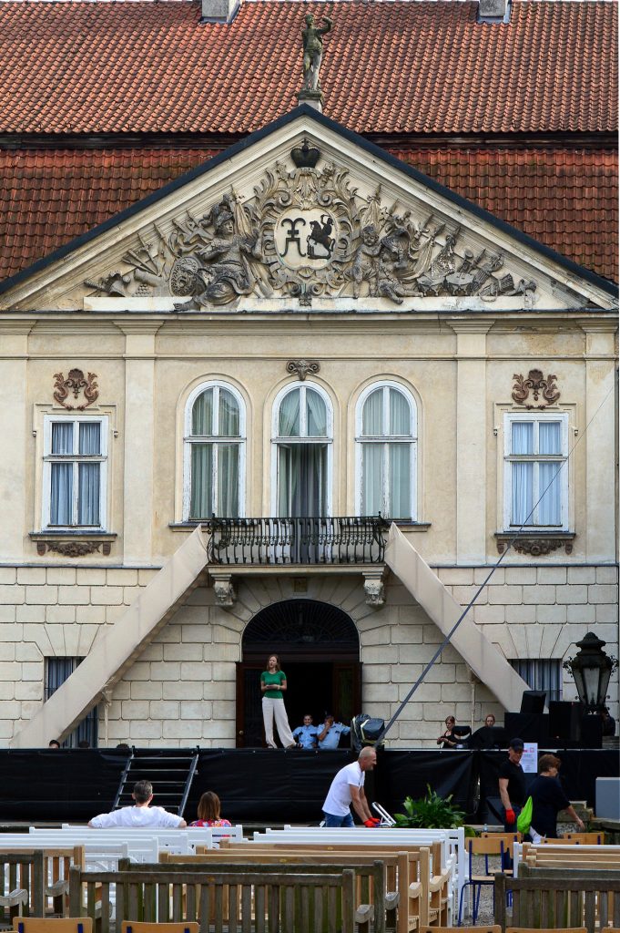 The elegant facade of the palace