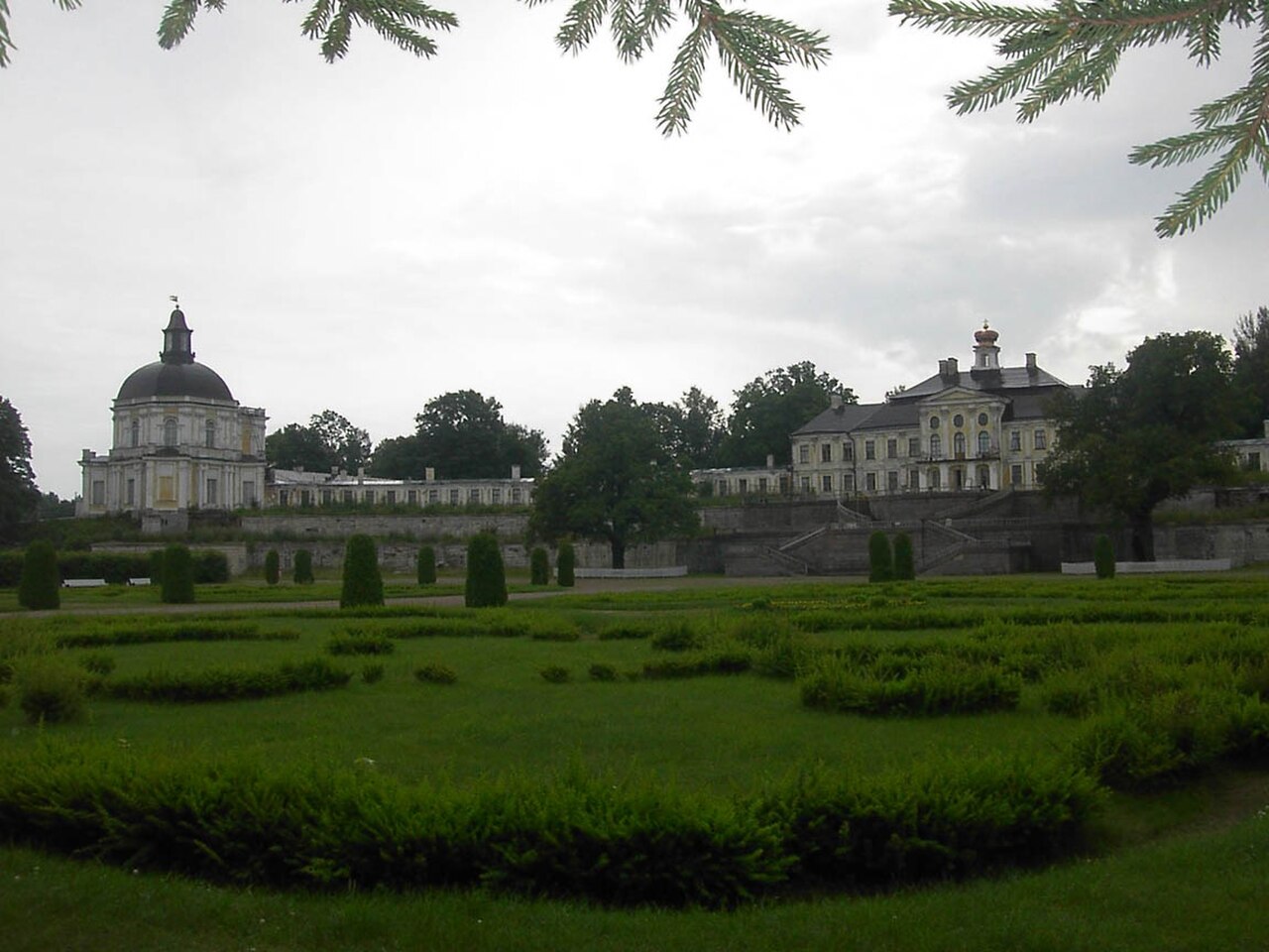 The Grand Palace of Oranienbaum above its terraced gardens near the Gulf of Finland