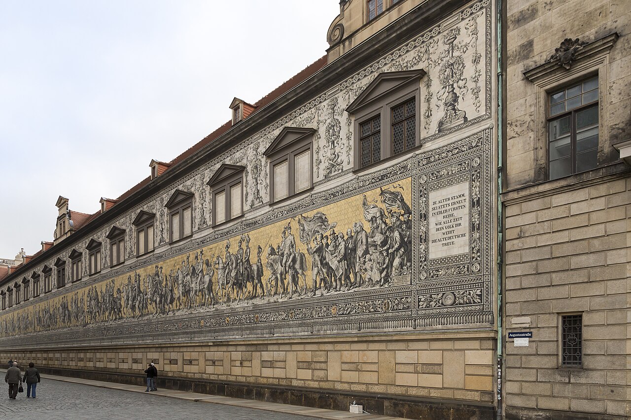 A detail of the Procession of Princes porcelain tile mural
