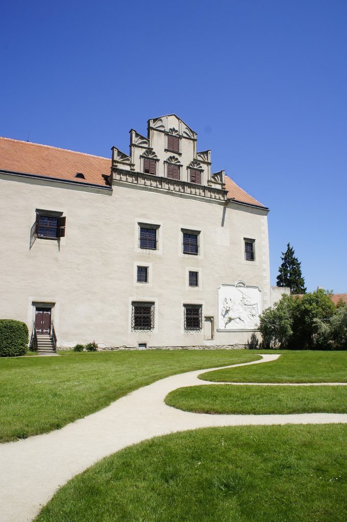 The chateau front facing the famous square of Telc