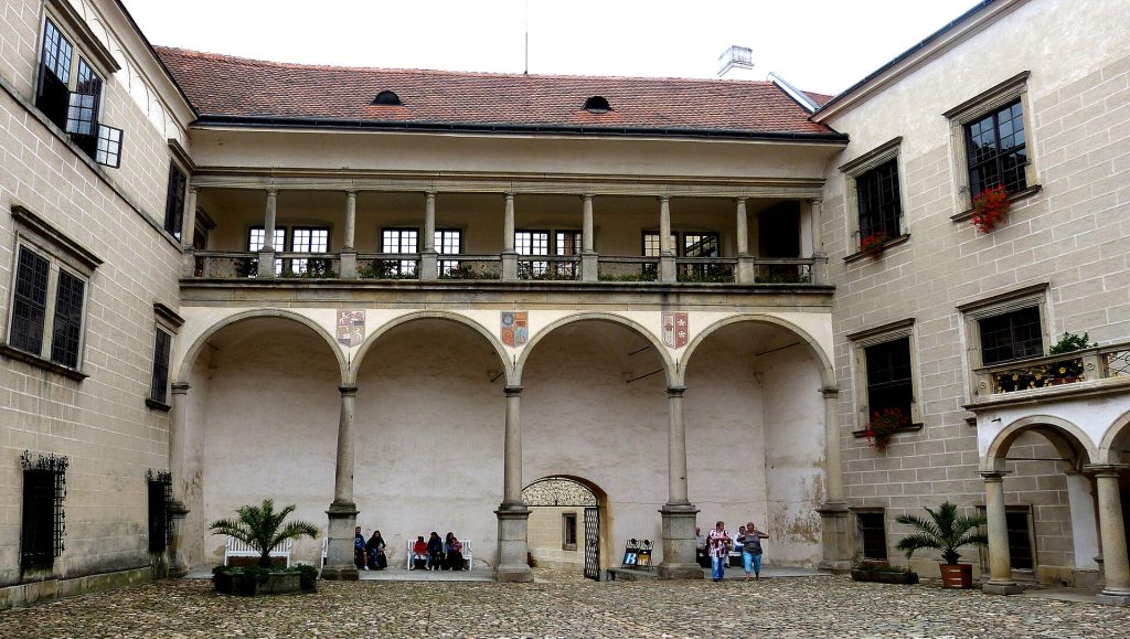 The arcaded main courtyard of Telc Chateau