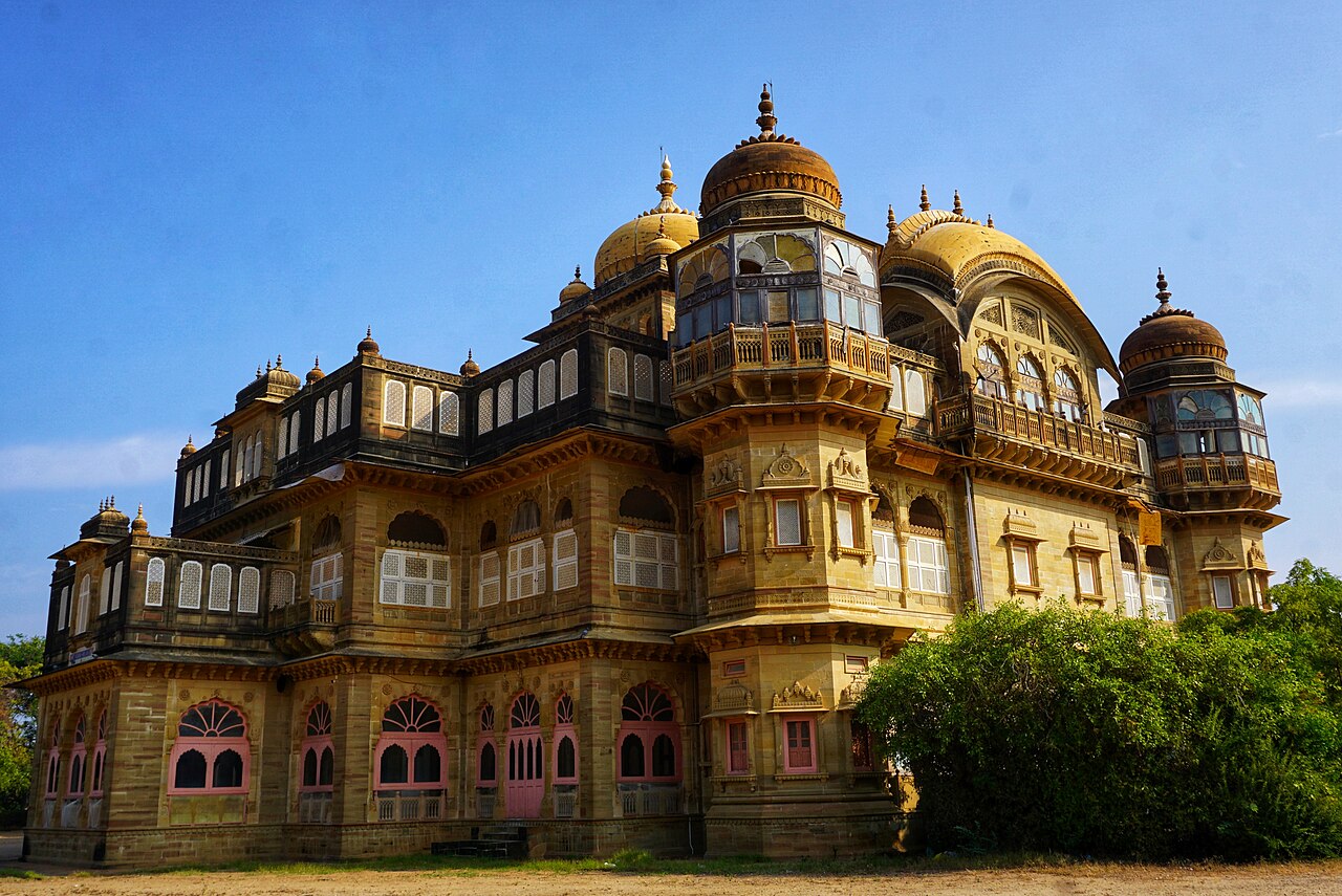 The grand facade of the seaside palace