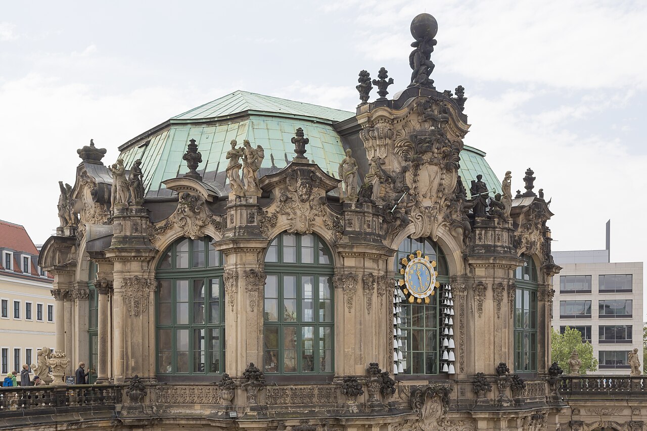 An ornate baroque pavilion crowning the galleries